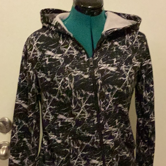 DAZL crackle print Hoodie slash pockets zip front Lg Jr’s Black & White - Picture 2 of 9